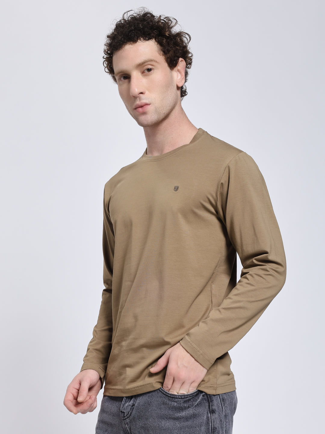 Men’s Solid Brown Full Sleeve Lycra T-Shirt