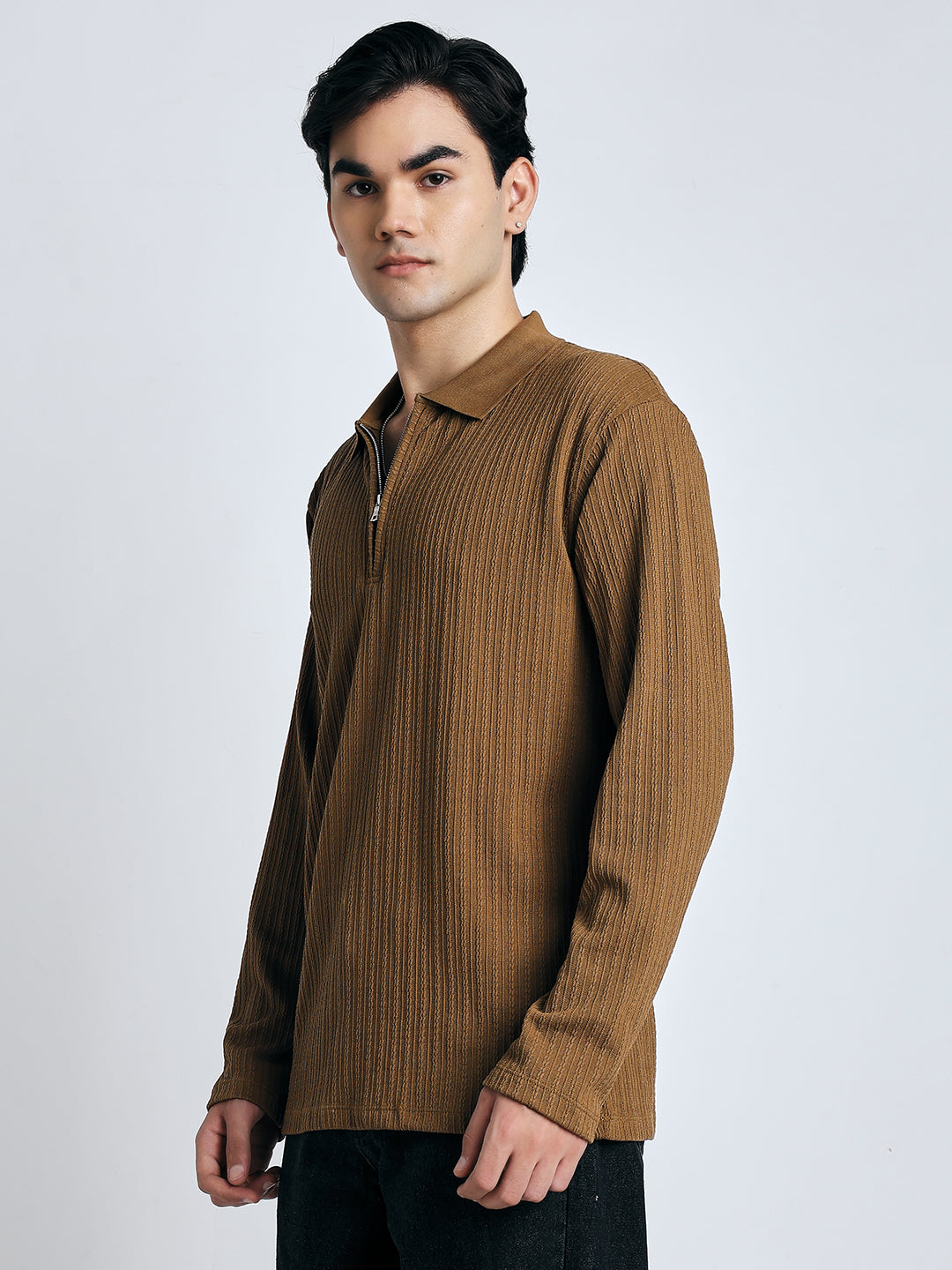 Brown front chain zipper T-shirt