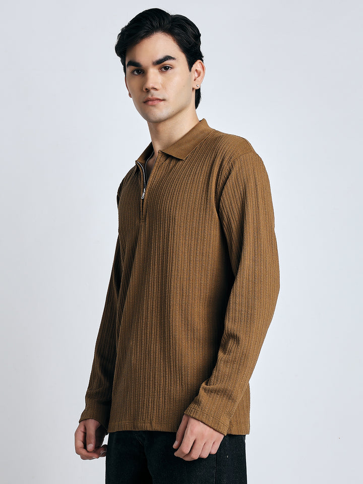 Brown front chain zipper T-shirt