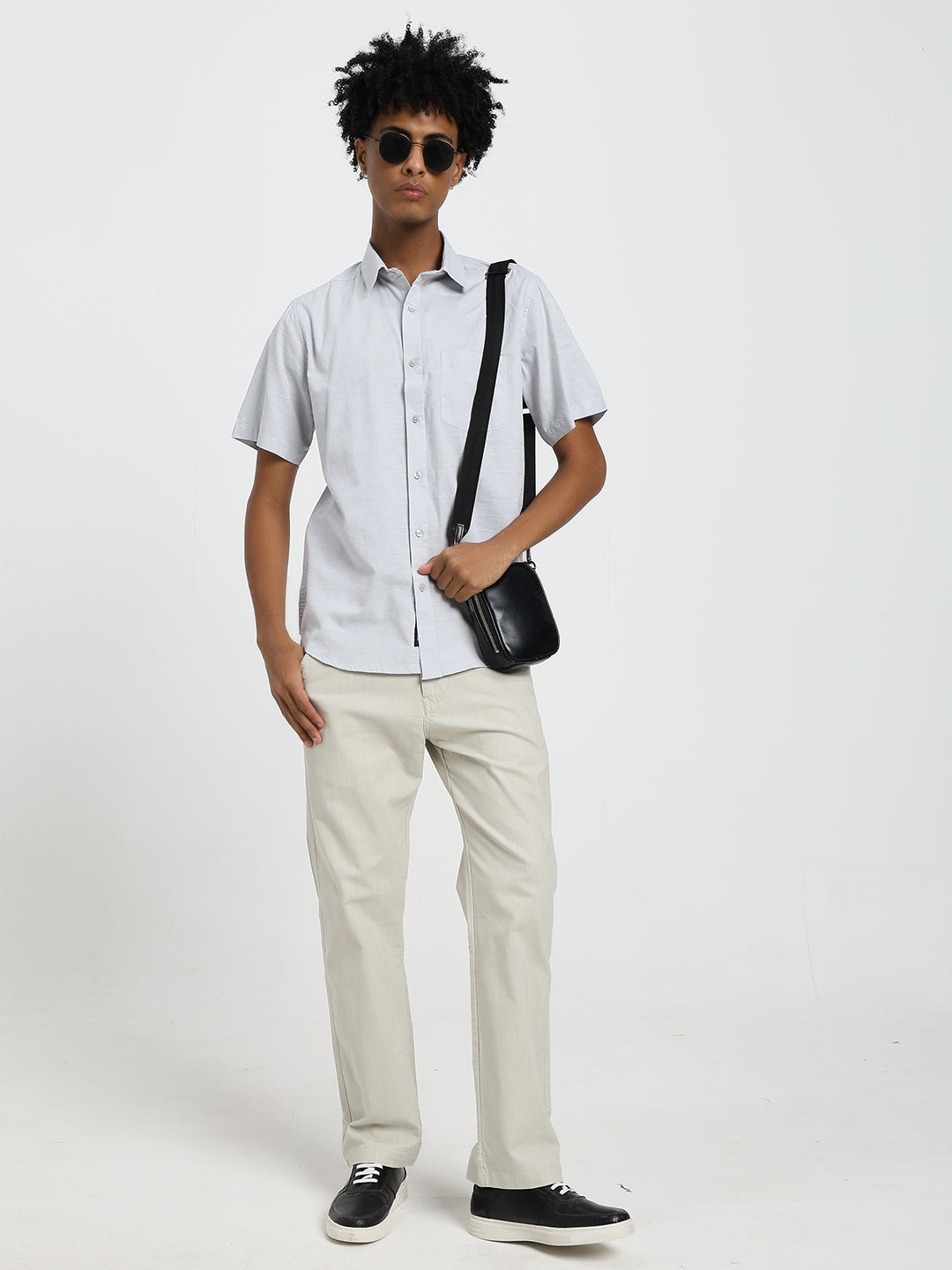 Linen blend grey half sleeve shirt