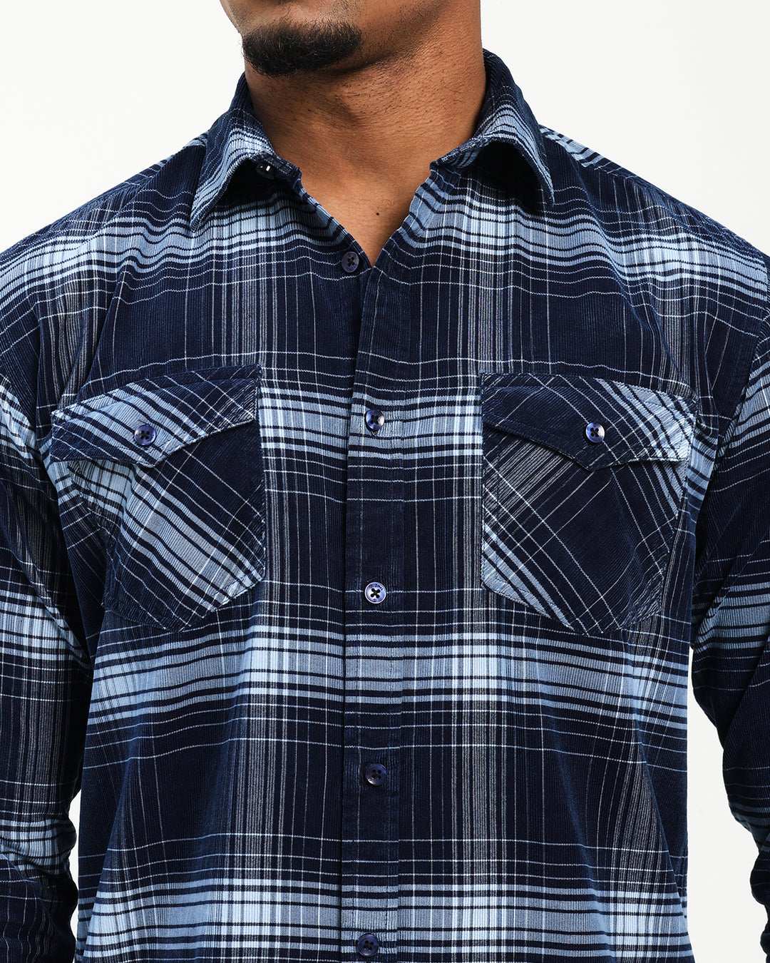 Men's Indigo Checked Corduroy Shirt