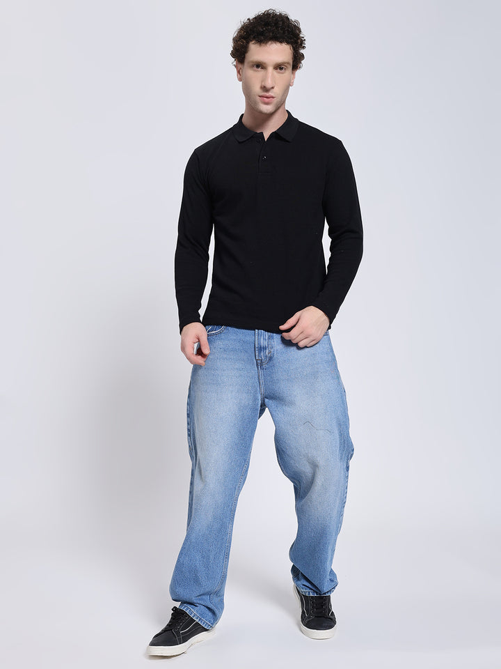 Men’s Black Full Sleeve Polo T-Shirt