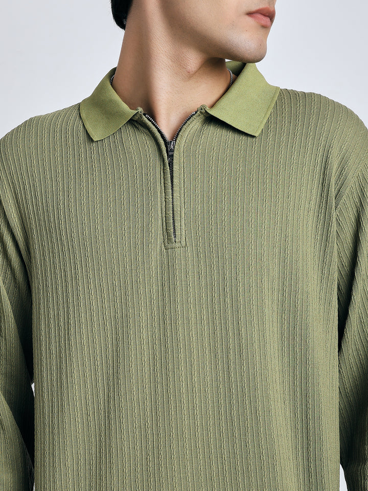 Sage green front chain zipper T-shirt