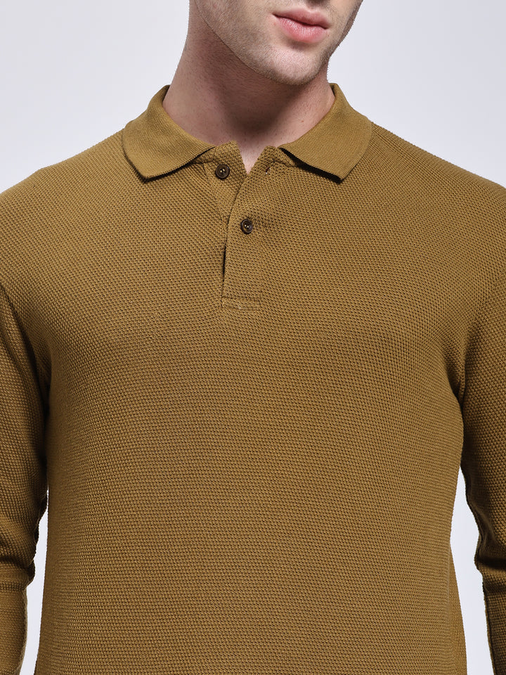 Mustard Brown Full Sleeve Polo T-Shirt