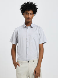 Men's Linen blend grey half sleeve shirt