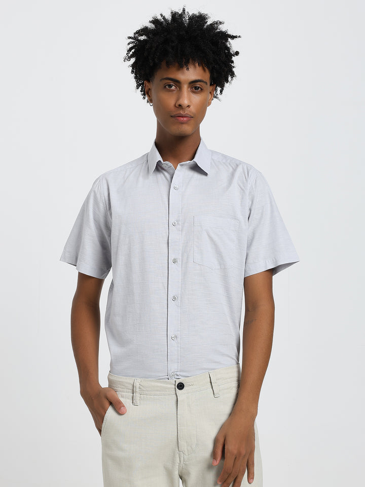 Linen blend grey half sleeve shirt