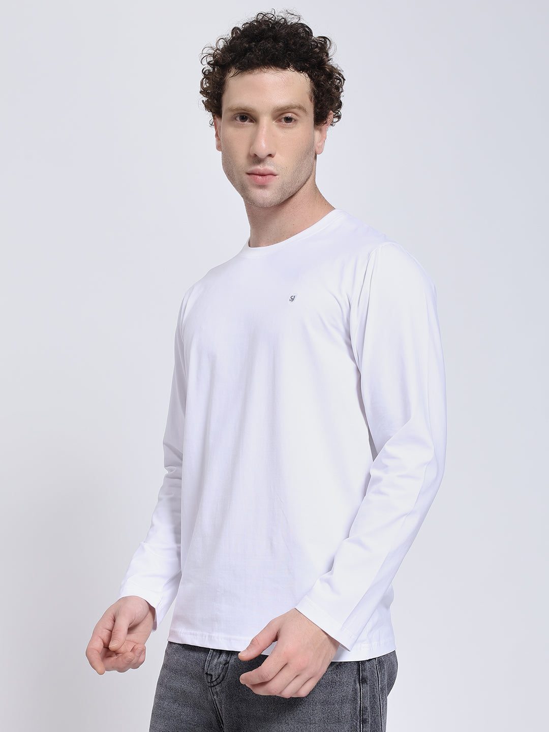 Men’s Solid White Full Sleeve Lycra T-Shirt