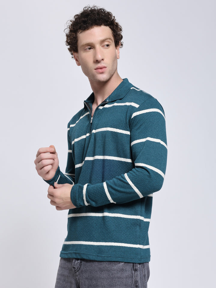 Full sleeve knitted pre-winter turquoise T-shirt