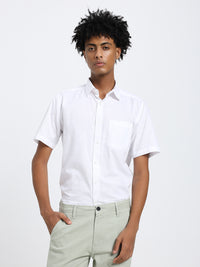 Men's White linen blend half sleeve shirt