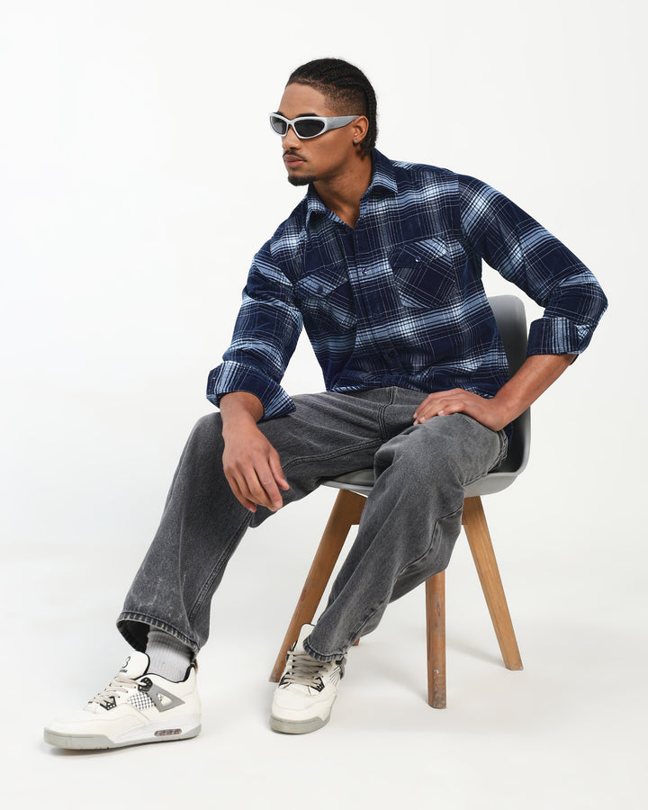 Men's Indigo Checked Corduroy Shirt