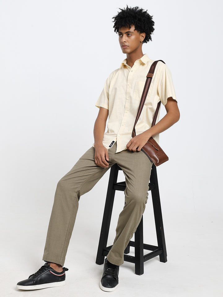 Canary yellow linen blend half shirt