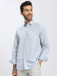 Men's Blue And Black Stripe Linen shirt