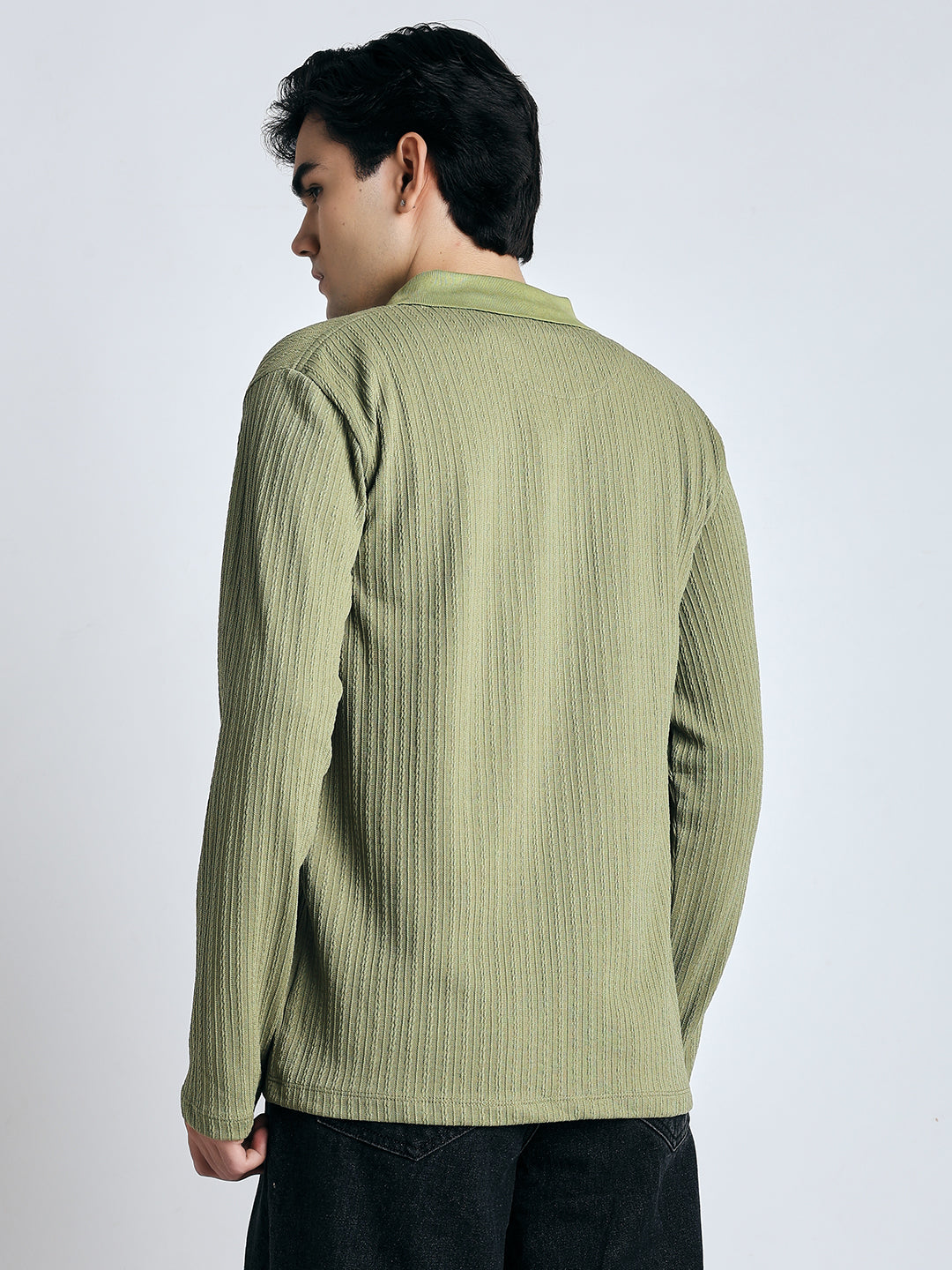 Sage green front chain zipper T-shirt