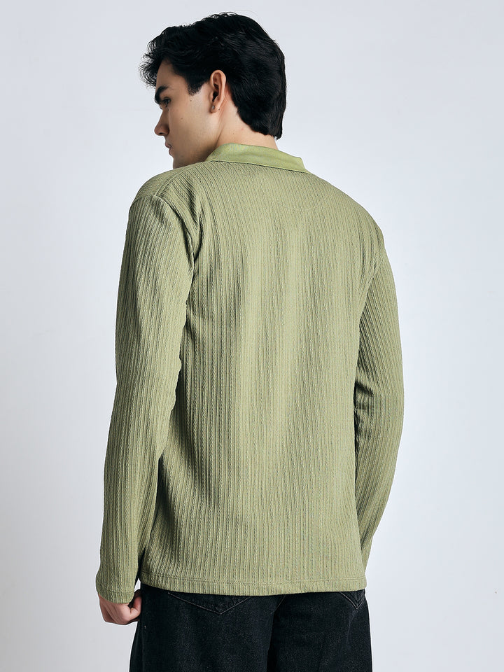 Sage green front chain zipper T-shirt