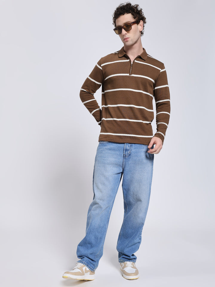 Full sleeve knitted pre-winter brown T-shirt
