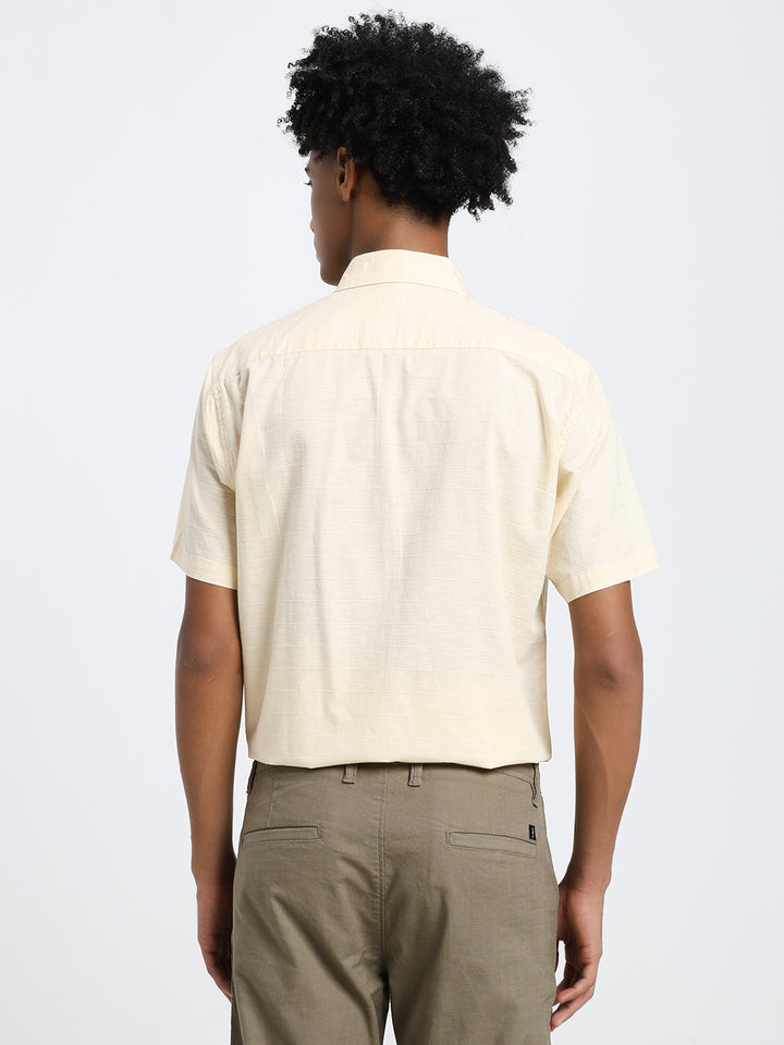 Canary yellow linen blend half shirt