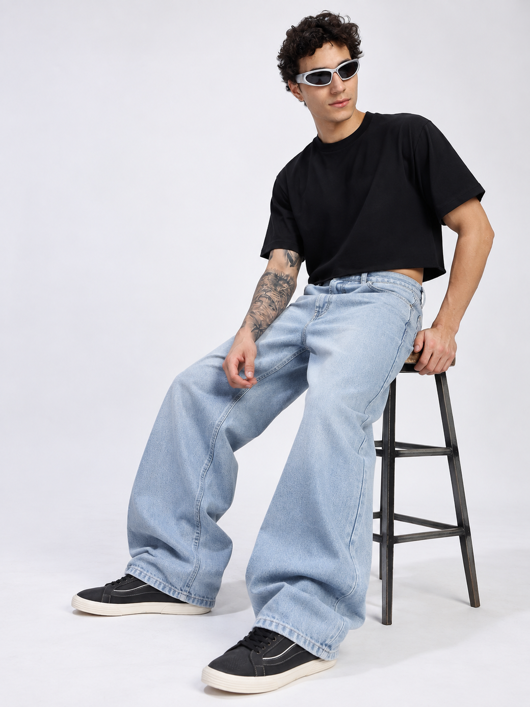 Men's Light Blue Baggy Fit Denim Jeans