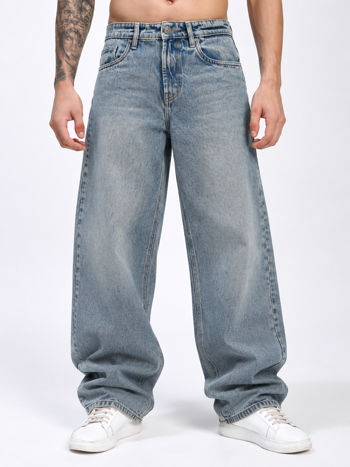 Men's Dusty Blue Baggy Fit Denim Jeans