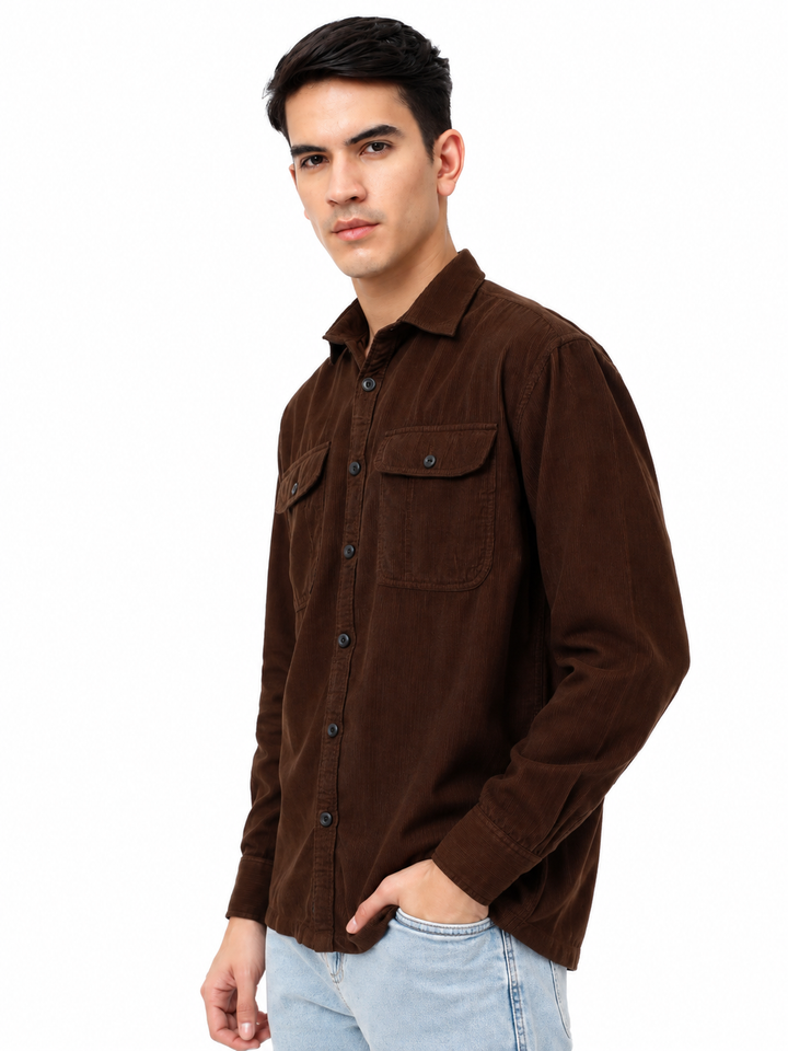 Men's Deep Brown Corduroy Oversized Shirt