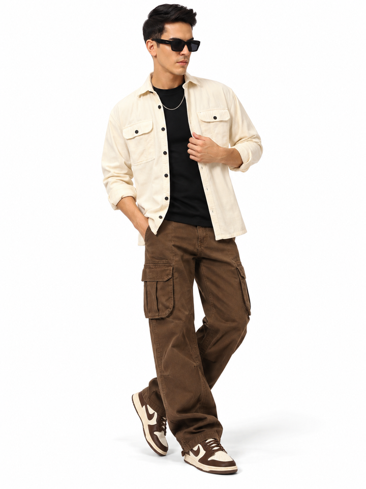 Men's Cream Oversized Corduroy Shirt