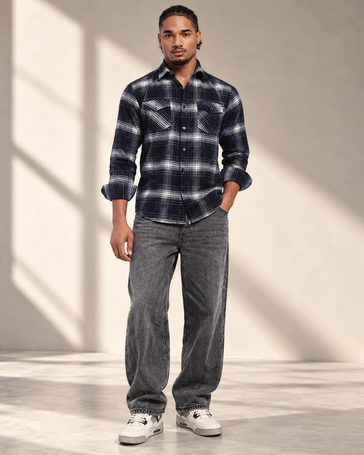 Men's Indigo Checked Corduroy Shirt