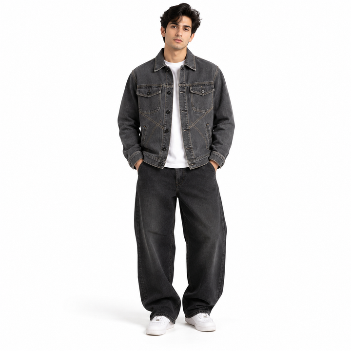 Men's Urban Washed Black Boxy Denim Jacket