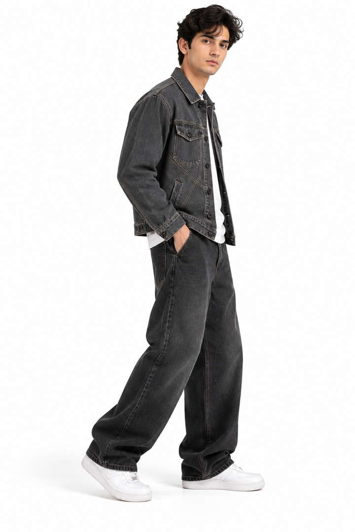 Men's Urban Washed Black Boxy Denim Jacket
