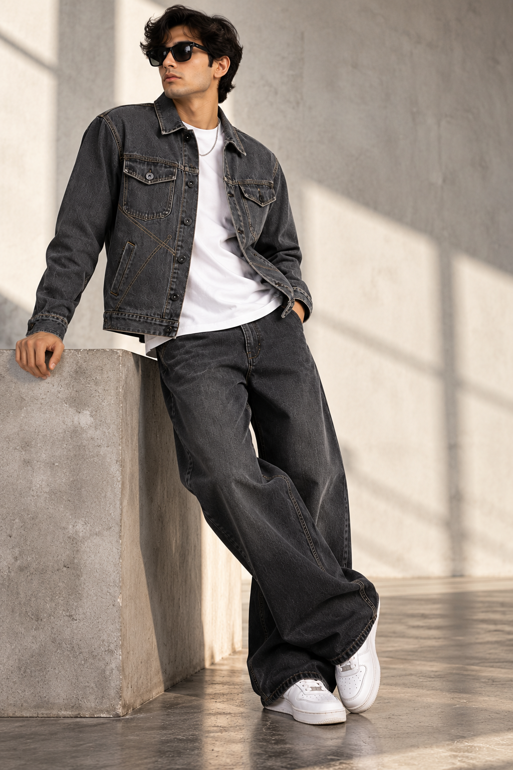 Men's Urban Washed Black Boxy Denim Jacket
