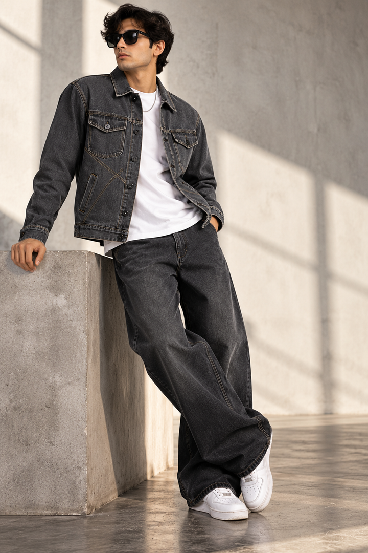 Men's Urban Washed Black Boxy Denim Jacket