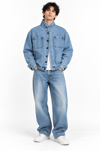 Saintjones Oversized Light Wash Denim Utility Jacket