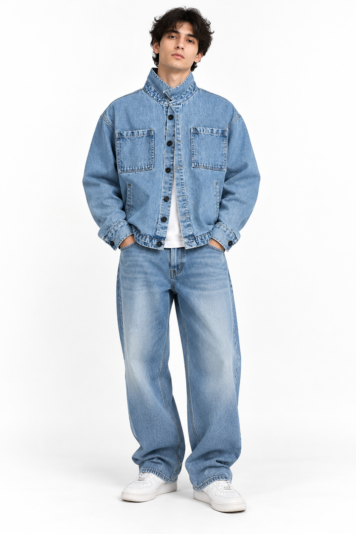 Saintjones Oversized Light Wash Denim Utility Jacket