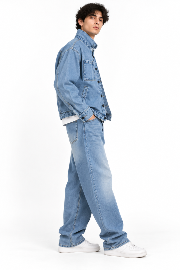 Saintjones Oversized Light Wash Denim Utility Jacket