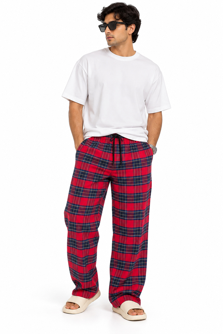 Red Tartan Relaxed Fit Pants