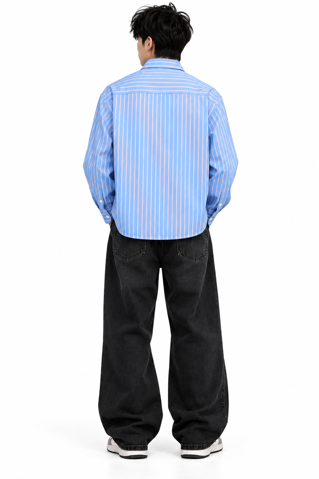 Another Boxy Fit Striped Shirt – Sky Blue
