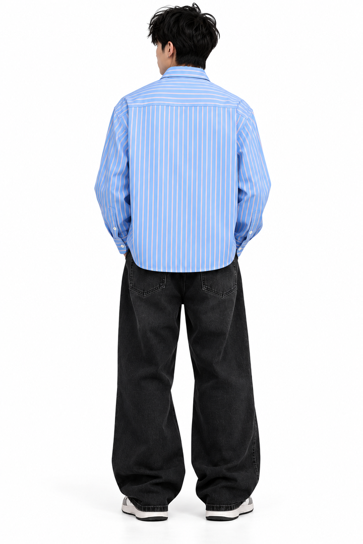 Another Boxy Fit Striped Shirt – Sky Blue