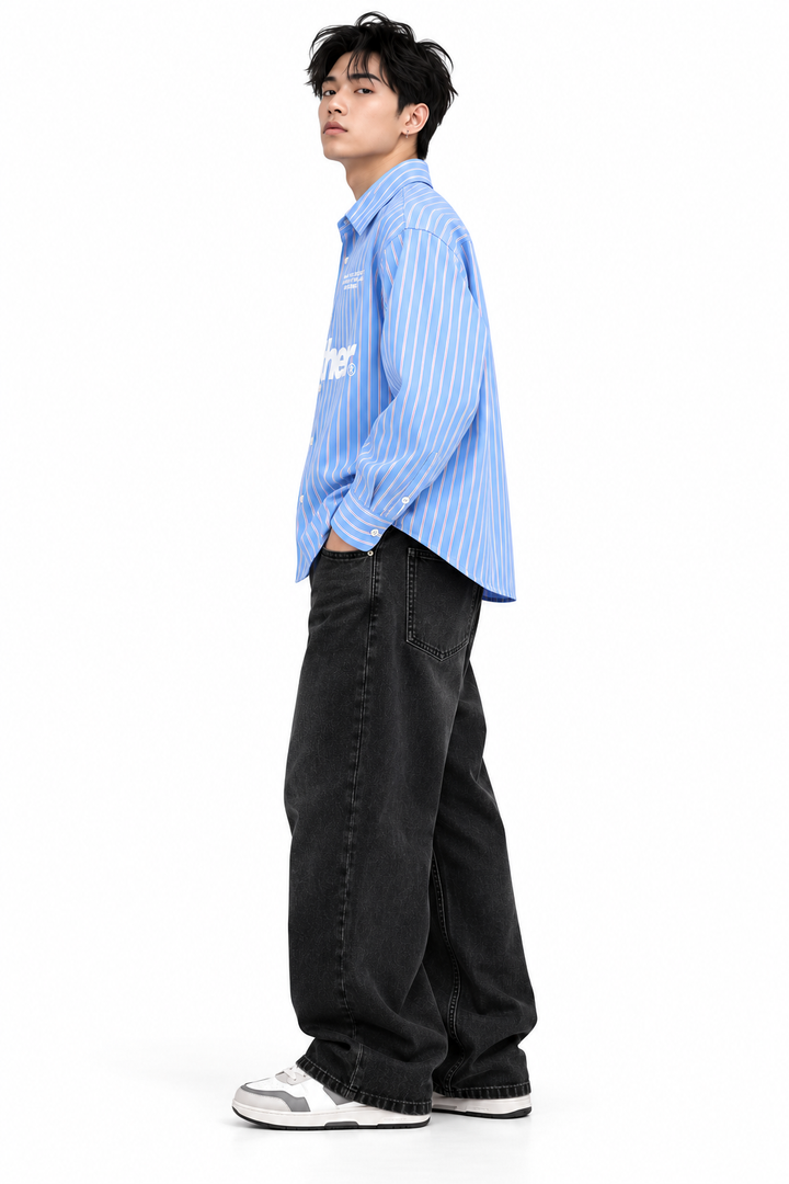 Another Boxy Fit Striped Shirt – Sky Blue