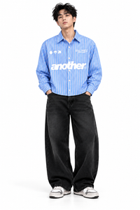Another Boxy Fit Striped Shirt – Sky Blue