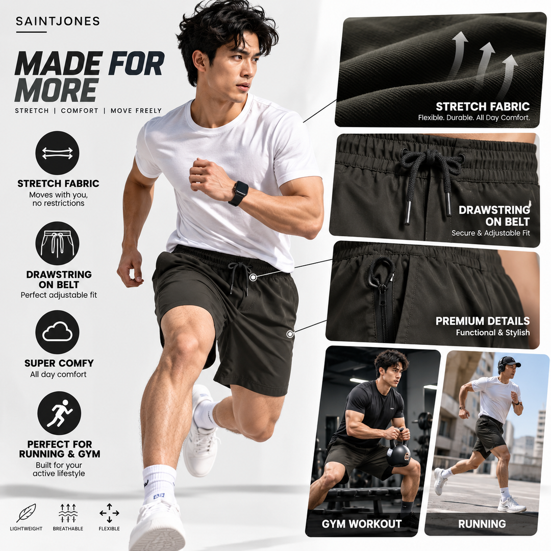 SAINTJONES Stretch Gym Shorts – Super Comfy & Flexible
