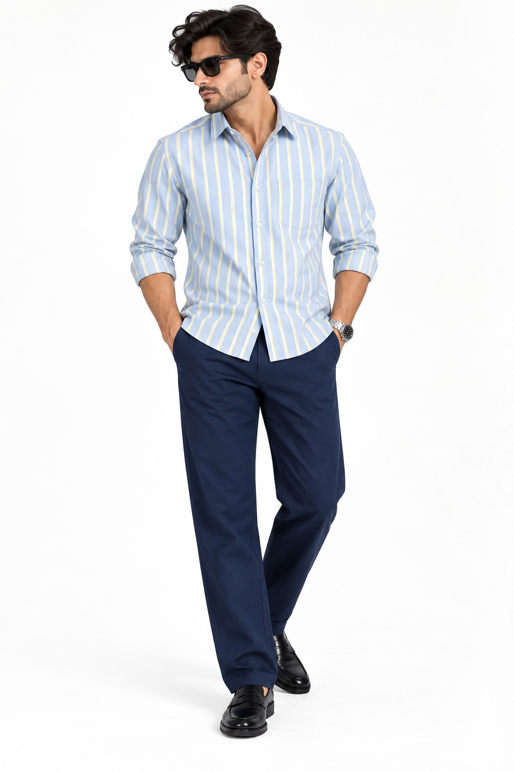 Oxford sky blue stripes shirt