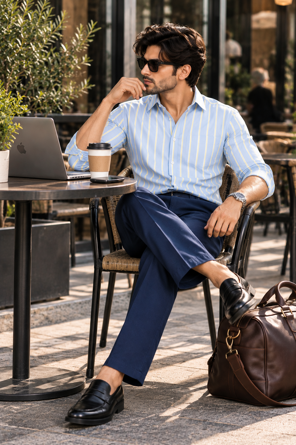 Oxford sky blue stripes shirt