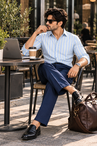 Oxford sky blue stripes shirt