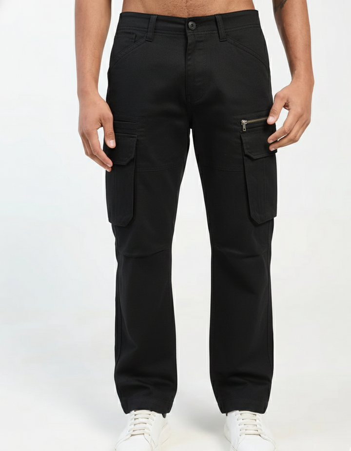 Men’s Black Cargo Pants with Multiple Pockets