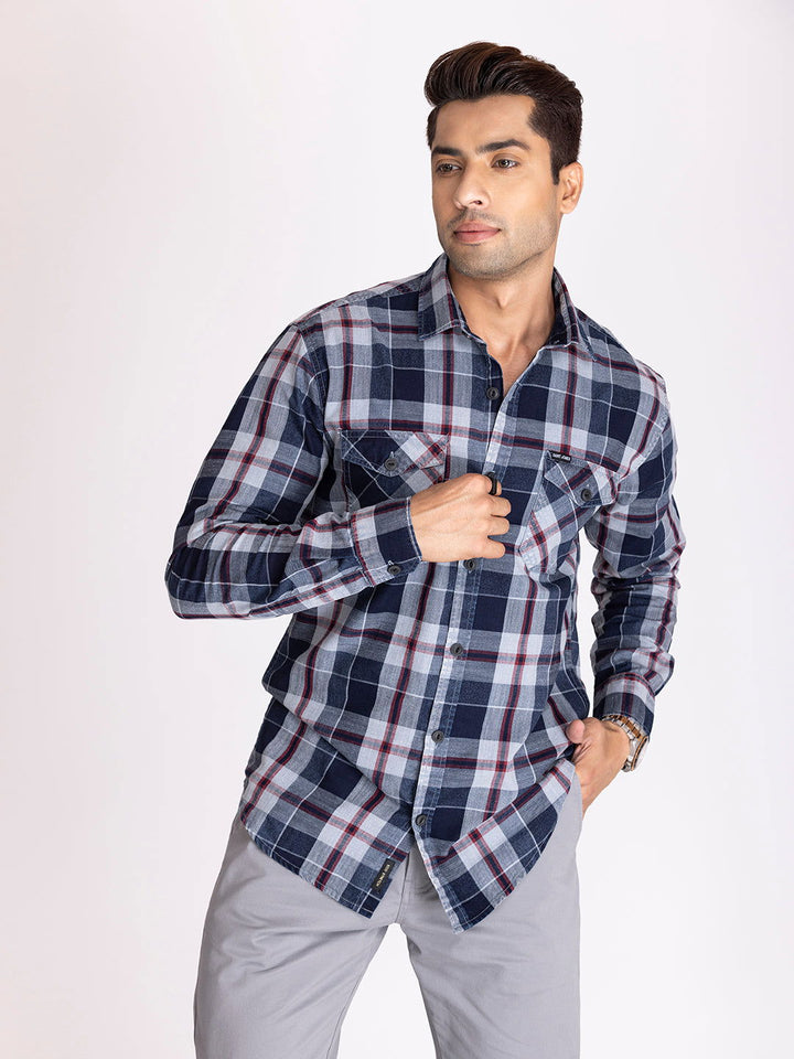 Indigo blue check shirt. - St.Jones