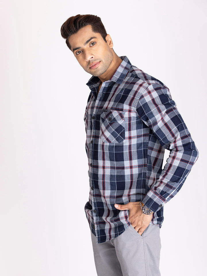 Indigo blue check shirt. - St.Jones