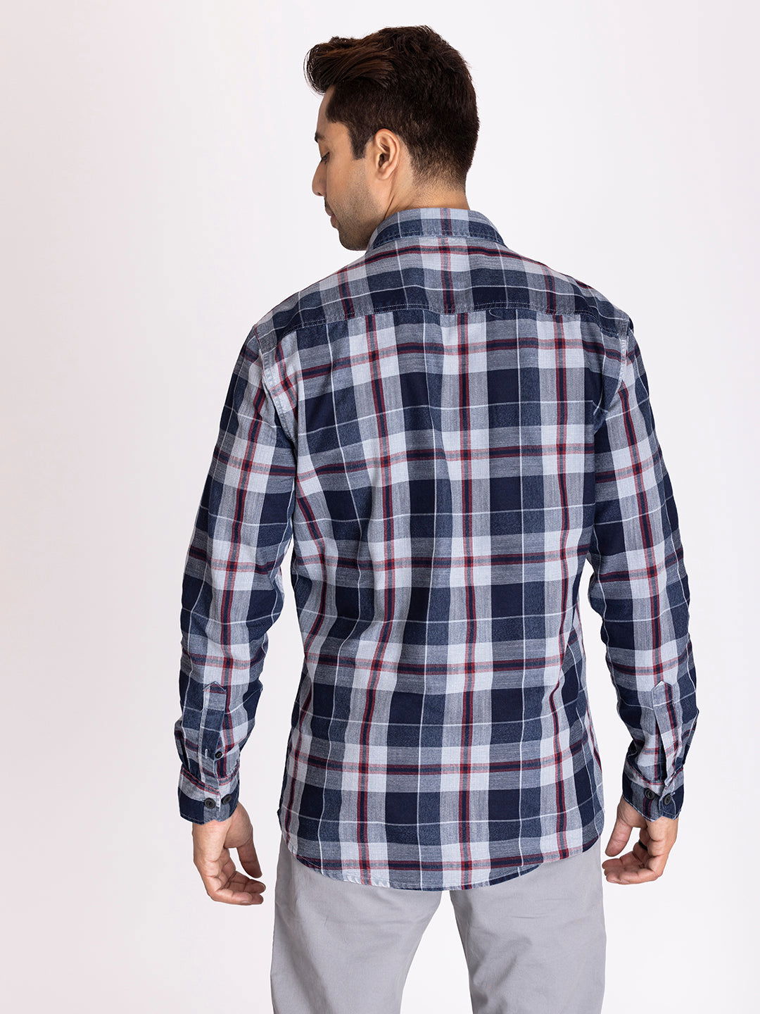 Indigo blue check shirt. - St.Jones