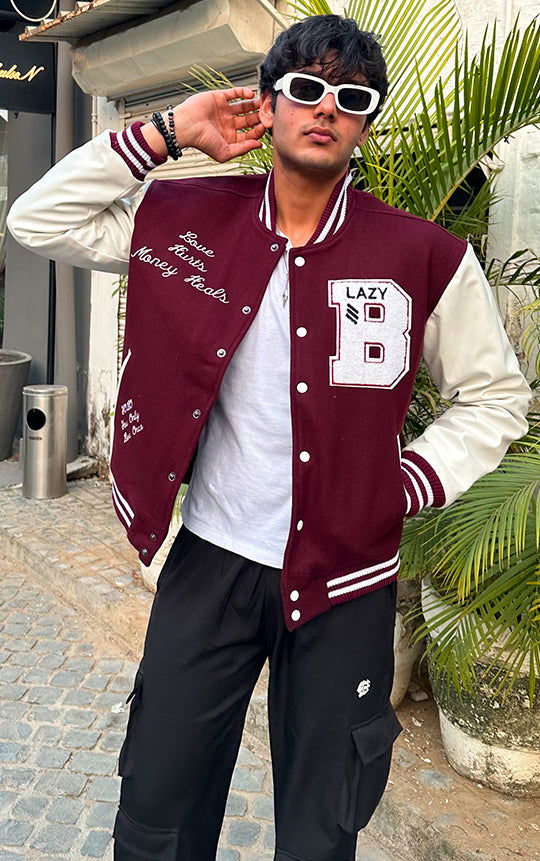 LAZY FOX MAROON VARSITY JACKET - St.Jones