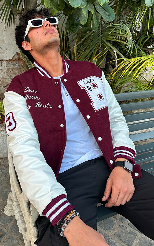 LAZY FOX MAROON VARSITY JACKET - St.Jones