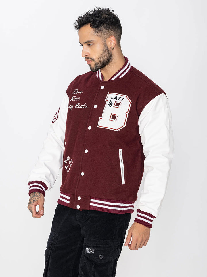 LAZY FOX MAROON VARSITY JACKET - St.Jones