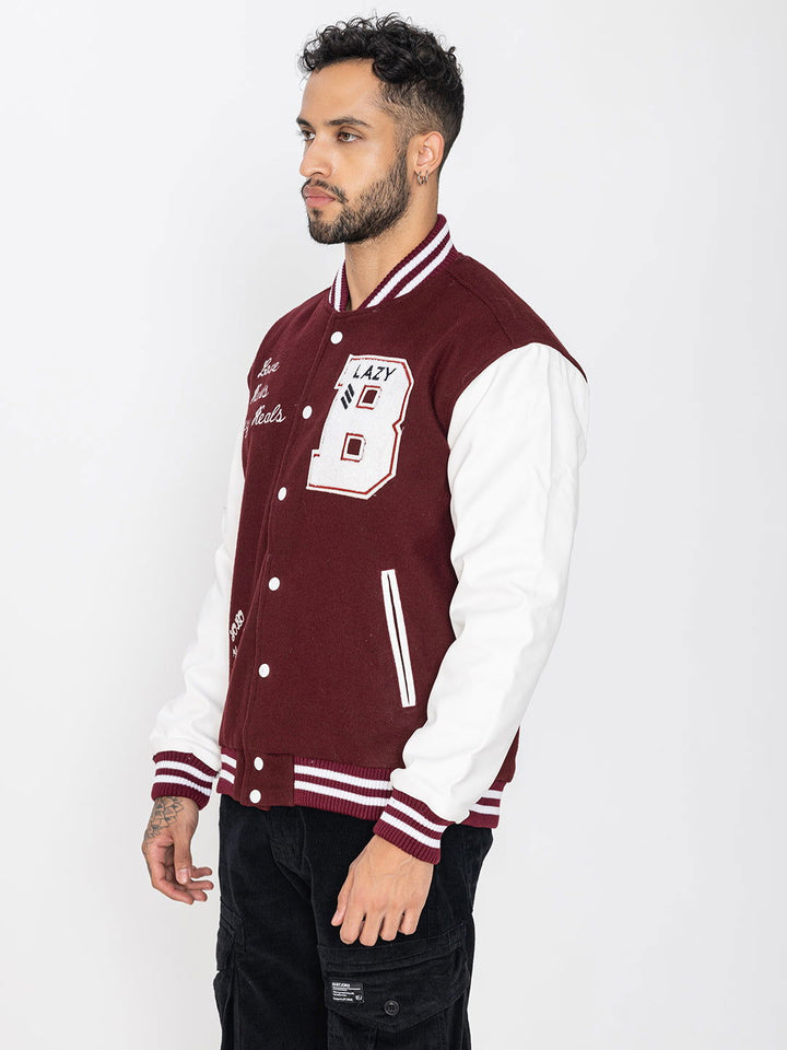 LAZY FOX MAROON VARSITY JACKET - St.Jones