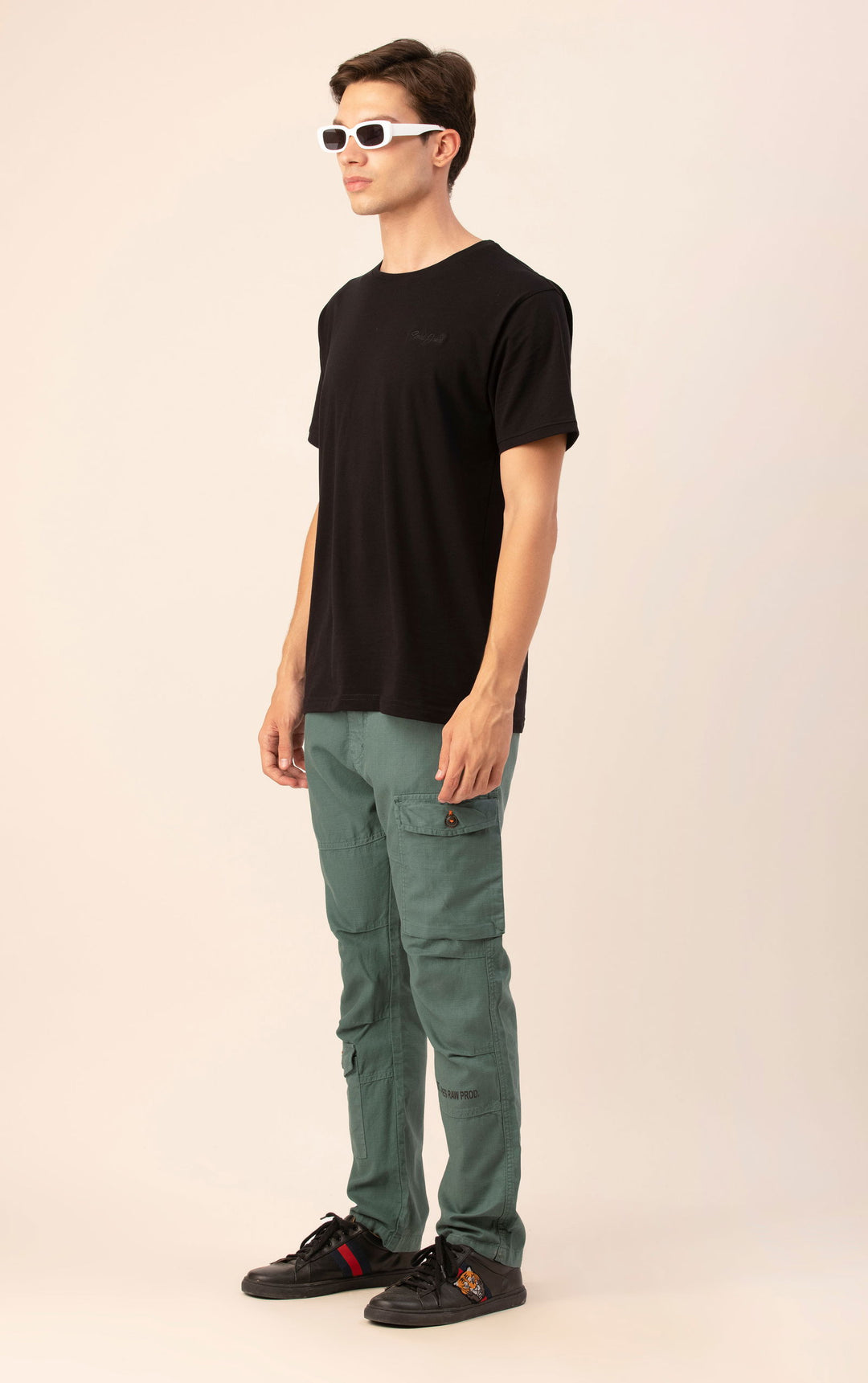 LINEN SLIMFIT CARGO-ocean green - St.Jones